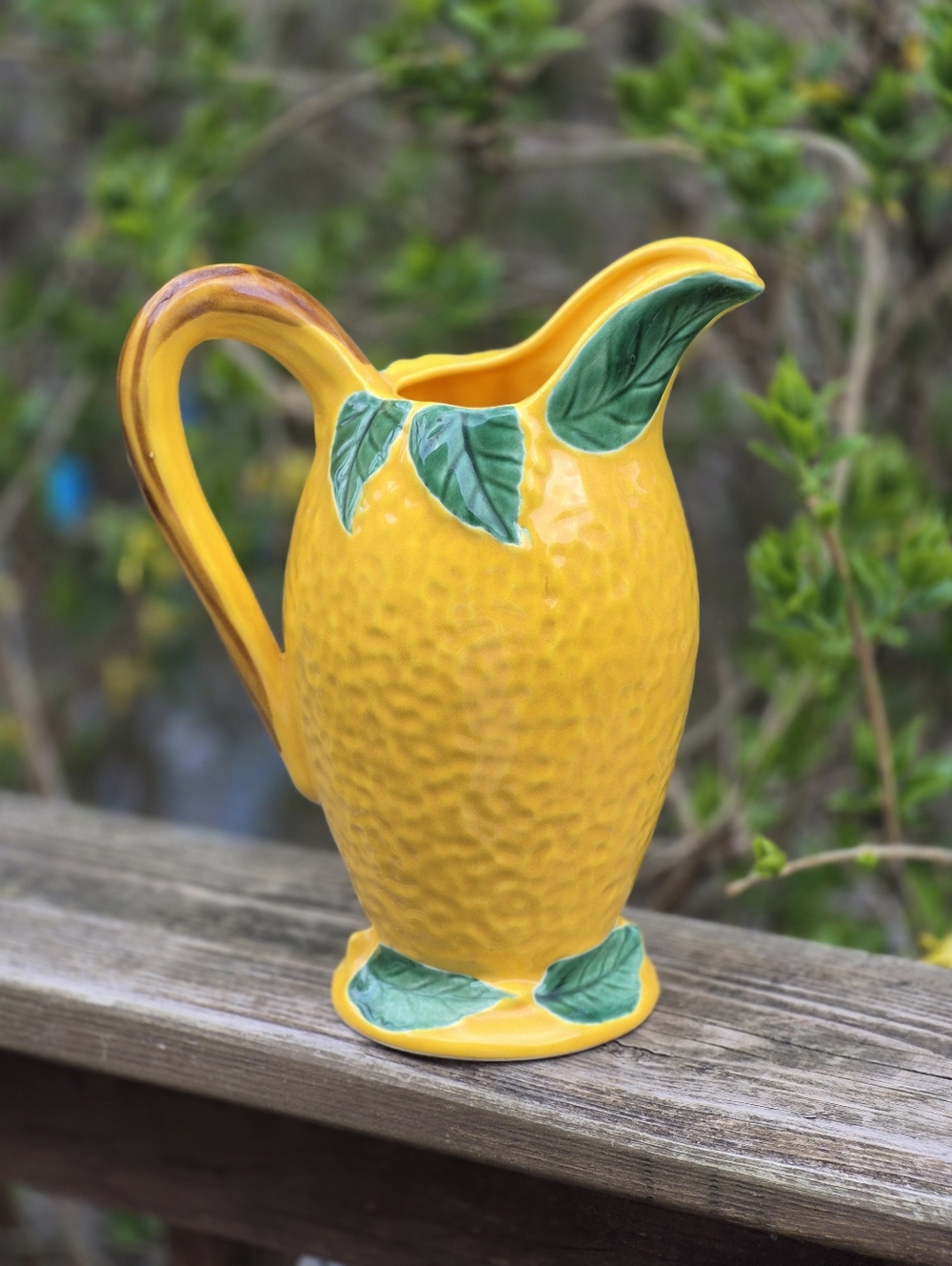 Pier 1 Yellow Ceramic Leaf Pitcher with Green Accents